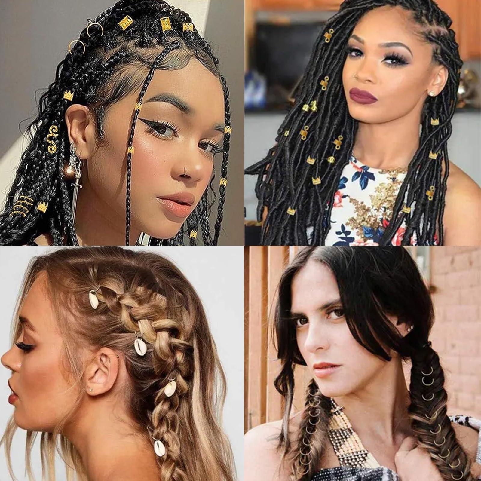 Tuefuzy 200 Pcs Hair Beads Jewelry, Dreadlock Jewelry for Hair Braids, Hair Accessories Gem Crystal Hair Charms, Metal Hair Coils Rings, Gold and Silver Hair Pendants, Braid Cuffs, Clips