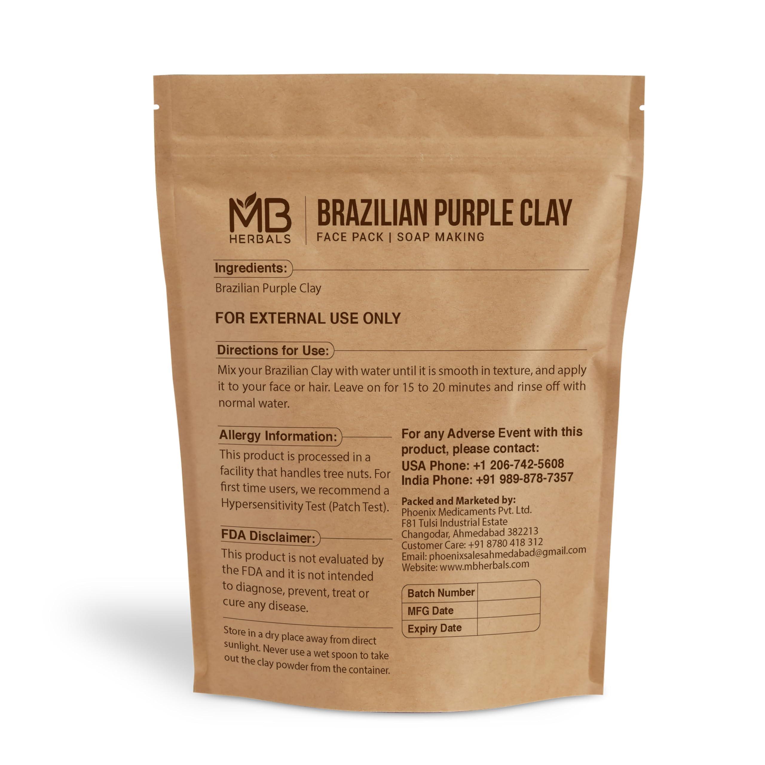 MB Herbals MB Herbals Brazilian Purple Clay Powder 8 oz (0.5 LB / 227 Gram) | Face Packs & Soap Making | Mild Anti-Ageing Clay