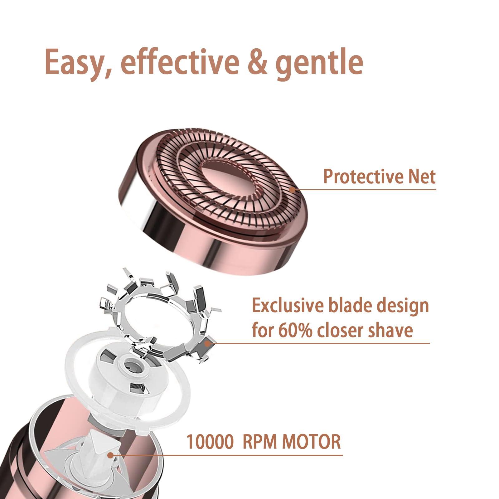 tuokiy Facial Hair Removal for Women, Women Facial Hair Removal Device Painless Females Face Shavers for Chin, Lip, Included 2 x Replacement Heads