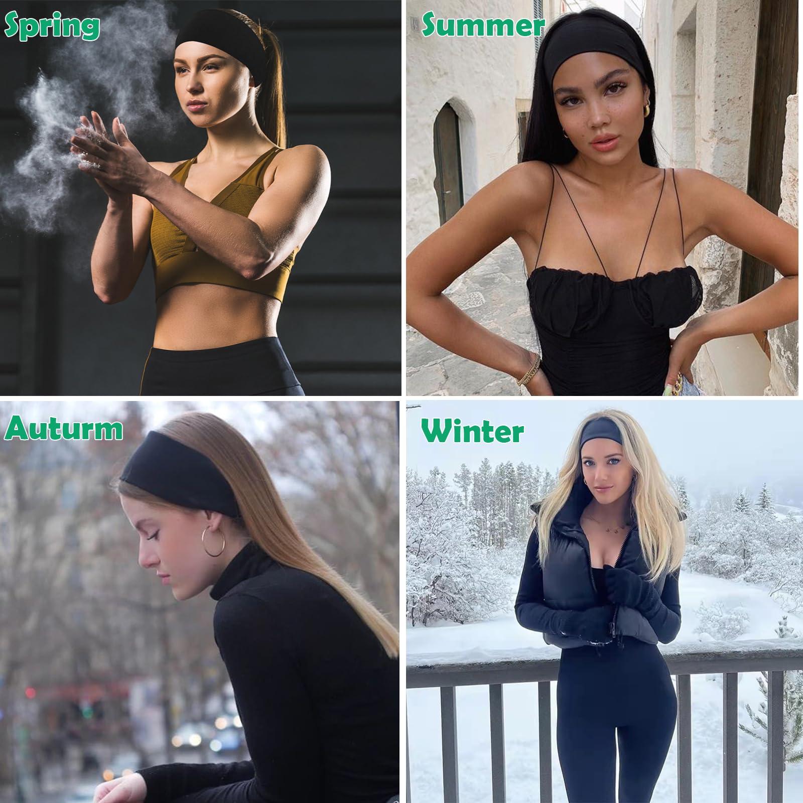 RITOPER RITOPER Black Workout Yoga Headbands for Women,6 Pack Wide Elastic Thick Headbands for Running Athletic, Non Slip Stretchy Sweat Head Bands Hair Bands (Solid Headbands)