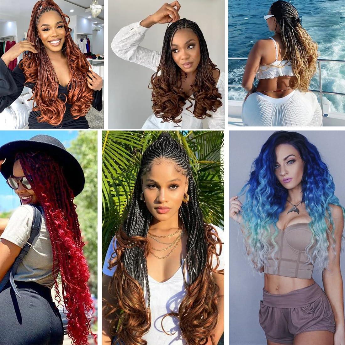 YUCCAHA Body Wave Crochet Hair 24 Inch 3packs Ocean Wave Braiding Hair Synthetic Curly Wave Twist Crochet Braids Wavy Braiding Hair Extensions French Curl Braid Hair (24\",C10)