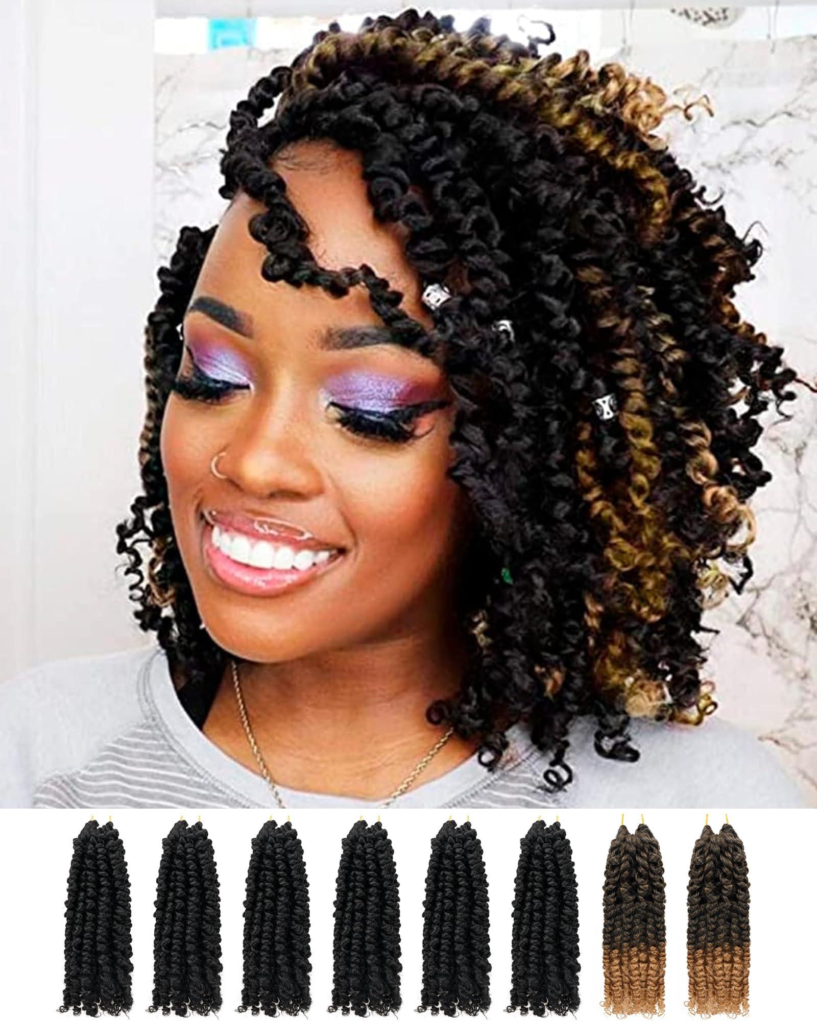 youngluchi Passion Twist 8 Inch Crochet Hair-Mixed Color Combo Pack(6 packs 1B+2 packs T1B/27),Pre-twisted Pre Looped Soft & Bouncy Synthetic Braided Hair Extensions For Black Women (8 Inch-8 Packs,1B+T27)