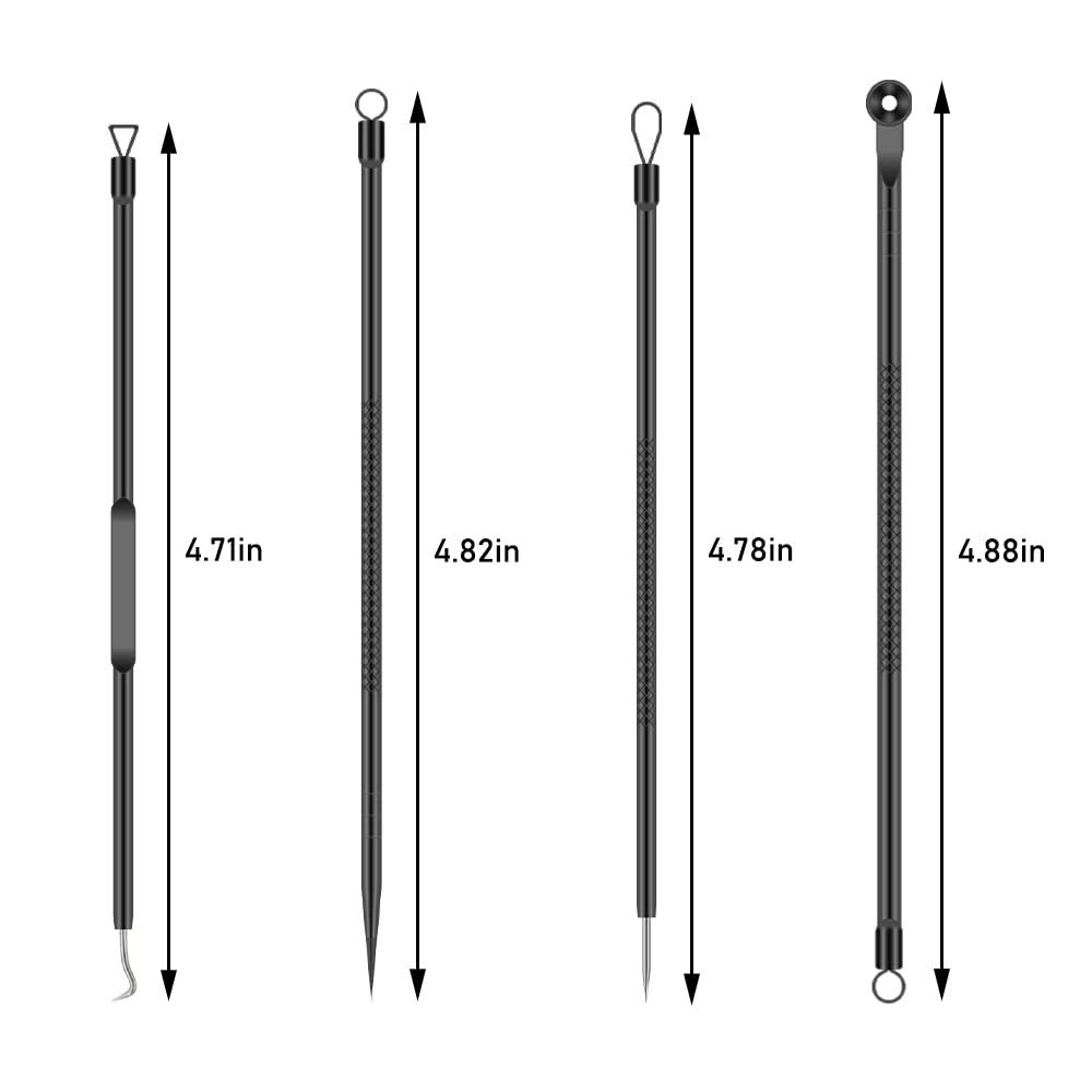 TULOBI Blackhead Remover Pimple Popper Tool Kit 4 Pcs Black Acne Comedone Zit Blackhead Extractor Tool for Nose Face,Stainless Steel Whitehead Popping Removal Tool Set