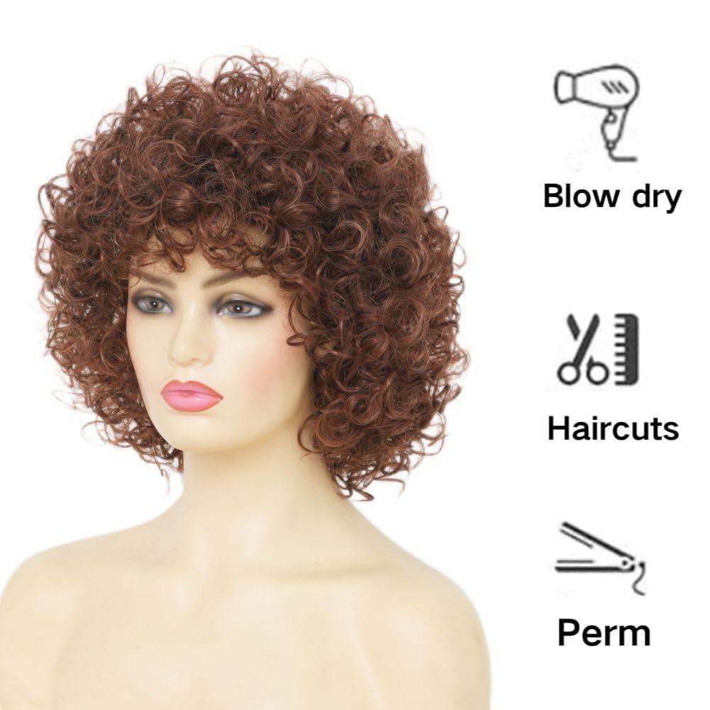 Salaibs Salaibs Short Brown Curly Wig for Women Natural Looking Synthetic Full Wigs for Cosplay Daily Party UseReddish Brown