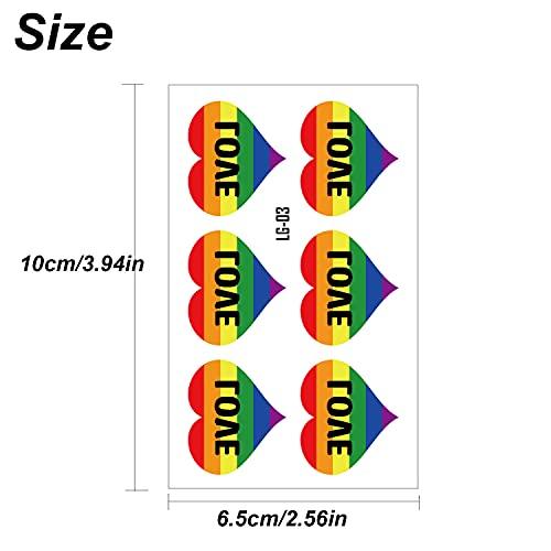 HAOYAN HAOYAN 20 Sheets Gay Pride Tattoo Stickers Set LGBT Face Rainbow Temporary Flower Arm Tattoo Stickers Rainbow Stickers