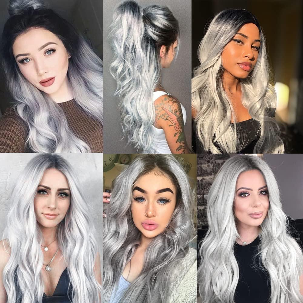 Capurchra Grey Bundles Ombre Body Wave Human Hair 3 Bundles 100% Unprocessed Virgin Weave Extensions Black To Grey Body Wave Human Hair Bundles for Women 22 24 26 Inch