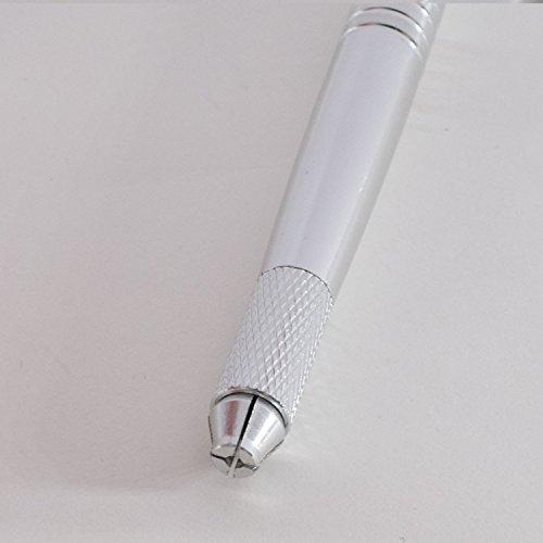 boermeize Makeup Pen Microblading Tool Stainless Steel Eyebrow Microblading Pen with Manual Tattoo Pen and 7RL Round Needle 20pcs for Tattoo Eyebrow Lip Eyeline