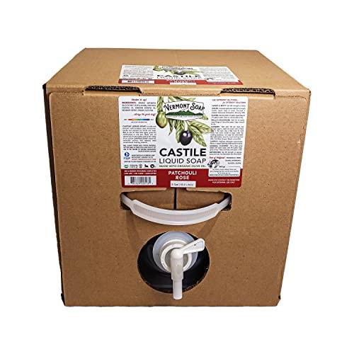 VERMONT SOAP Vermont Castile Soap Patchouli Rose, Gentle Liquid Soap for Sensitive Skin & Natural Body Wash, Organic Hair Shampoo for Oily Hair, Aloe Castile Soap for Men & Women - 5 Gallon
