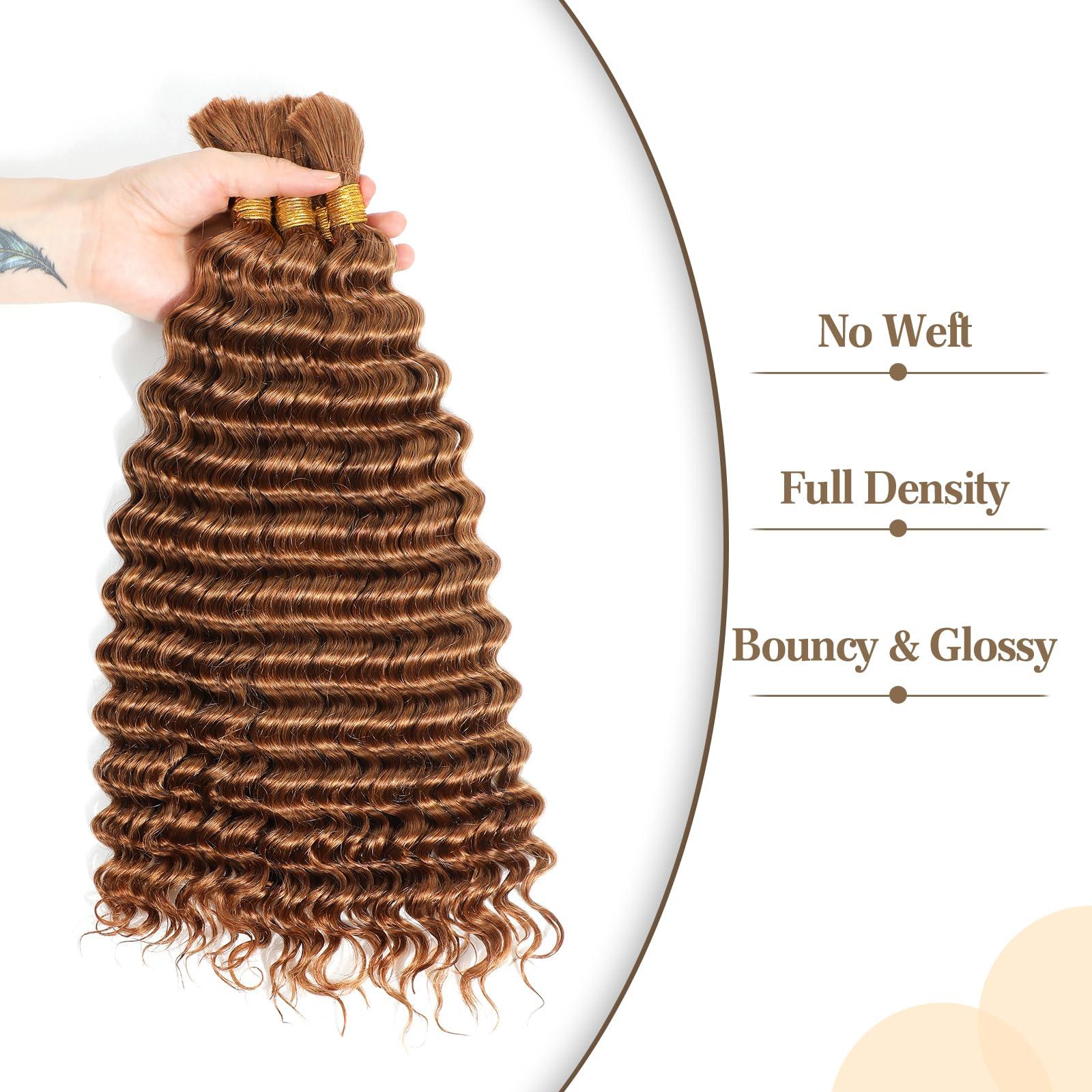 Urbeauty Urbeauty Human Braiding Hair #30 Color, Deep Wave Bulk Human Hair for Micro Braiding No Weft, Curly Human Hair for Boho Braids, Knotless/Goddess/Bohemian/Gypsy/100% Unprocessed Human Hair 100gram