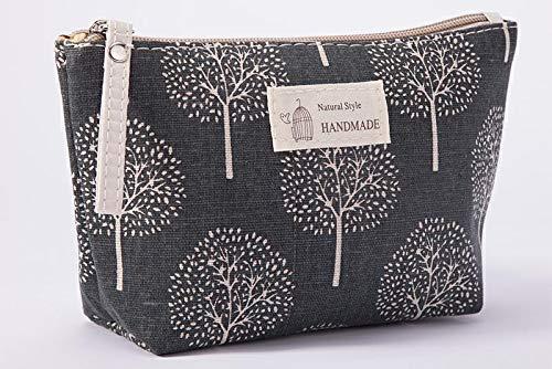 BPQ_W Makeup Bag with Zipper, Cotton Linen Large-Capacity Cosmetic Bag + Flower Print Toiletry Pouch Clutch Organizer Travel Storage Bag (A)