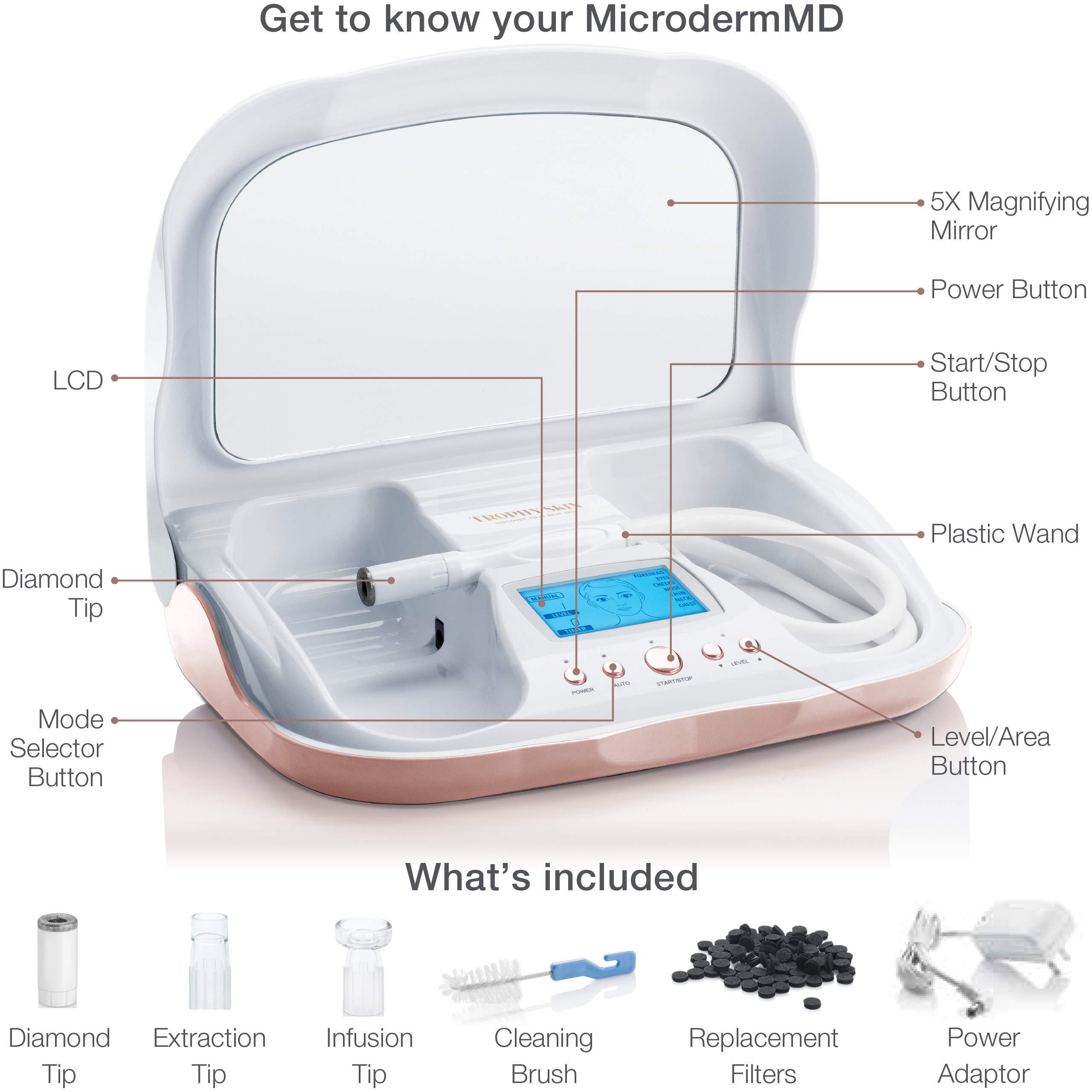 Trophy Skin Trophy Skin MicrodermMD - At Home Microdermabrasion Kit - Anti Aging and Acne Treatment - Contains Real Diamond and Pore Extractor Tips to Rejuvenate Skin - White