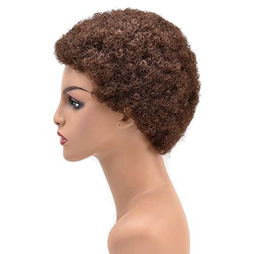 SINGA HAIR SINGA HAIR Human Hair Afro Wigs Short Brazilian Hair African American Curls Wig for Black Women Full Volume Cap Afro Wig (4# Medium Brown)