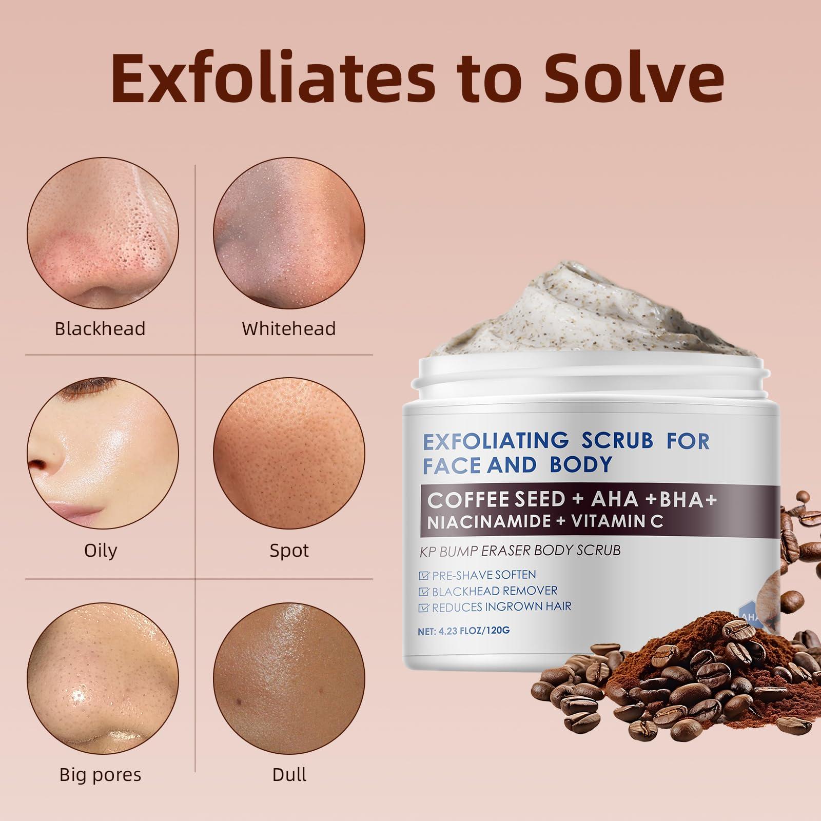 YAFUSIPE KP Bump Eraser Body Scrub with 10% AHA BHA Ingrown Hair Keratosis Pilaris Razor Bump Treatment Exfoliating Body Scrub Exfoliator Exfoliant Face Scrub for Strawberry Leg Pre-shaven Blackhead 4.23OZ