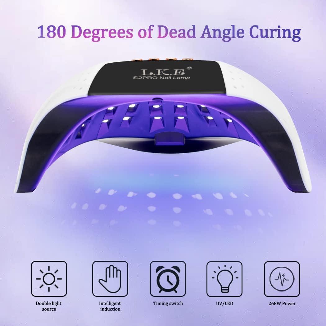 LKE 268W UV LED Nail Lamp, LKE Nail Dryer for Gel Polish, 4 Timers UV Nail Lamp Professional Nail Light, 57Pcs Lamp Beads and Automatic Sensor(White)