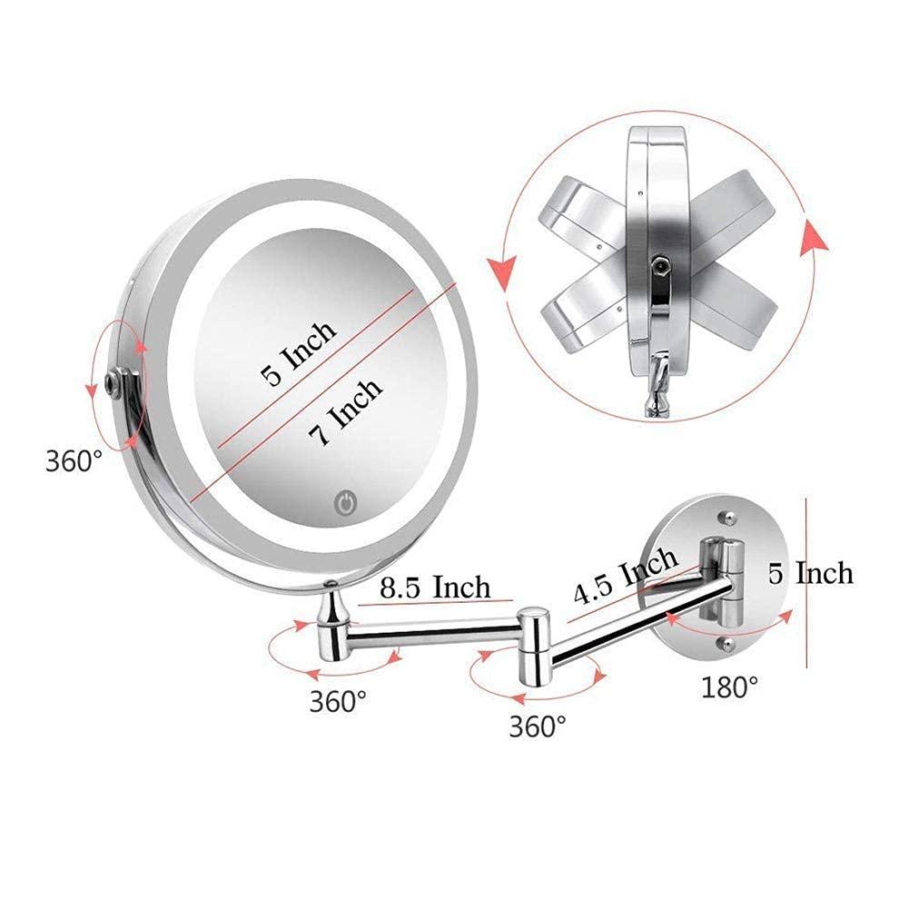 DJFHDIHRFHBVCASIJ Wall Mounted Mirror 1X/10X Magnification Double Side,Folding Vanity Lamp Retractable 360 Rotating Function Shaving Mirror