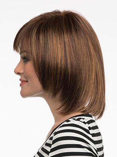 Envy Wigs Jasmine Wig Color MEDIUM BROWN - Envy Wigs 8\" Collar Length Smooth Layered Bob Short Bang Synthetic Hand TIed Monofilament Top Open Weft Peluca Bundle MaxWigs Hairloss Booklet
