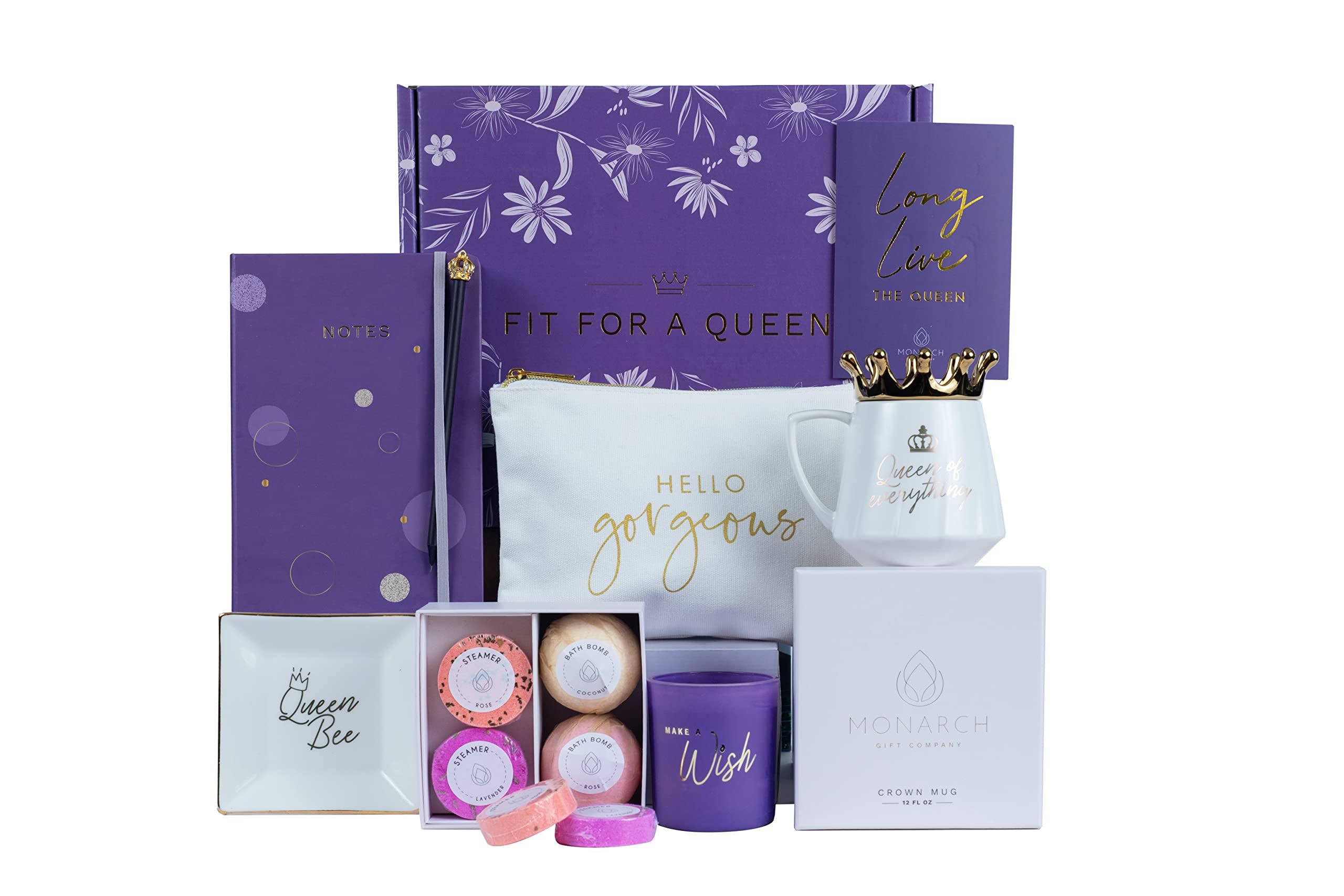 Monarch Gift Company Birthday Gifts for Women Royal Queen - Relaxing Thank You, Anniversary, Mothers Day Gift Basket - Gifts for Mom, Best Friend, Sister and Daughter - 12 Pack Gift Box Set with Greeting Card