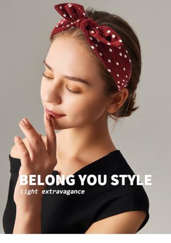 HUANMAYE HUANMAYE 6Pcs Boho Headband for Women Knotted Bow Hairbands Fabric Elastic Hair band Accessories Rabbit Ear Hair Bands Wide Turban Headwraps for Adult Women (6RPoint)