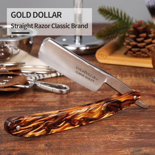 Gold Dollar Gold Dollar Retro Shaving For Men Acrylic Handle Straight Razor Barber Shaving Ready Without Stabilizer Scraper Cloth Kit