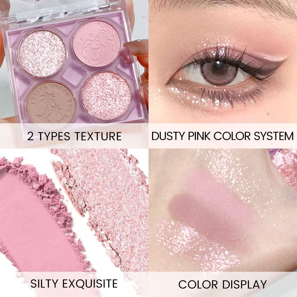 AMY\'S DIARY Pink Mini Eyeshadow Palette Glitter Eye shadow Makeup 4 Colors ,Warm Brown Pink Eyeshadow Shiny Sparkle Shimmer Glitter Eyeshadow Waterproof Pallete,sliver Glitter Eye Eyeshadow Make Up (02)