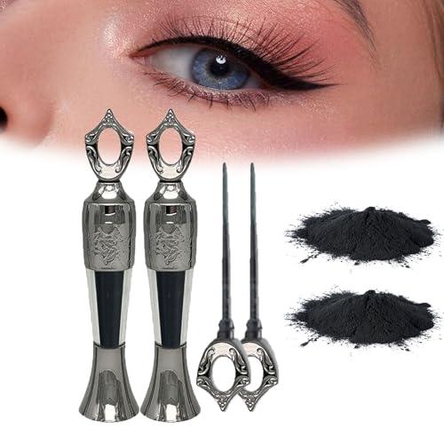 Vlrbfl Powder Eyeliner, Eye Liner, Handmade 100% Natural Eyeliner Powder, Long-Lasting Eyeliner Arabic Eyeliner Powder for Natural Makeup, Long-Wearing, Smudge-Proof (Black+Black)
