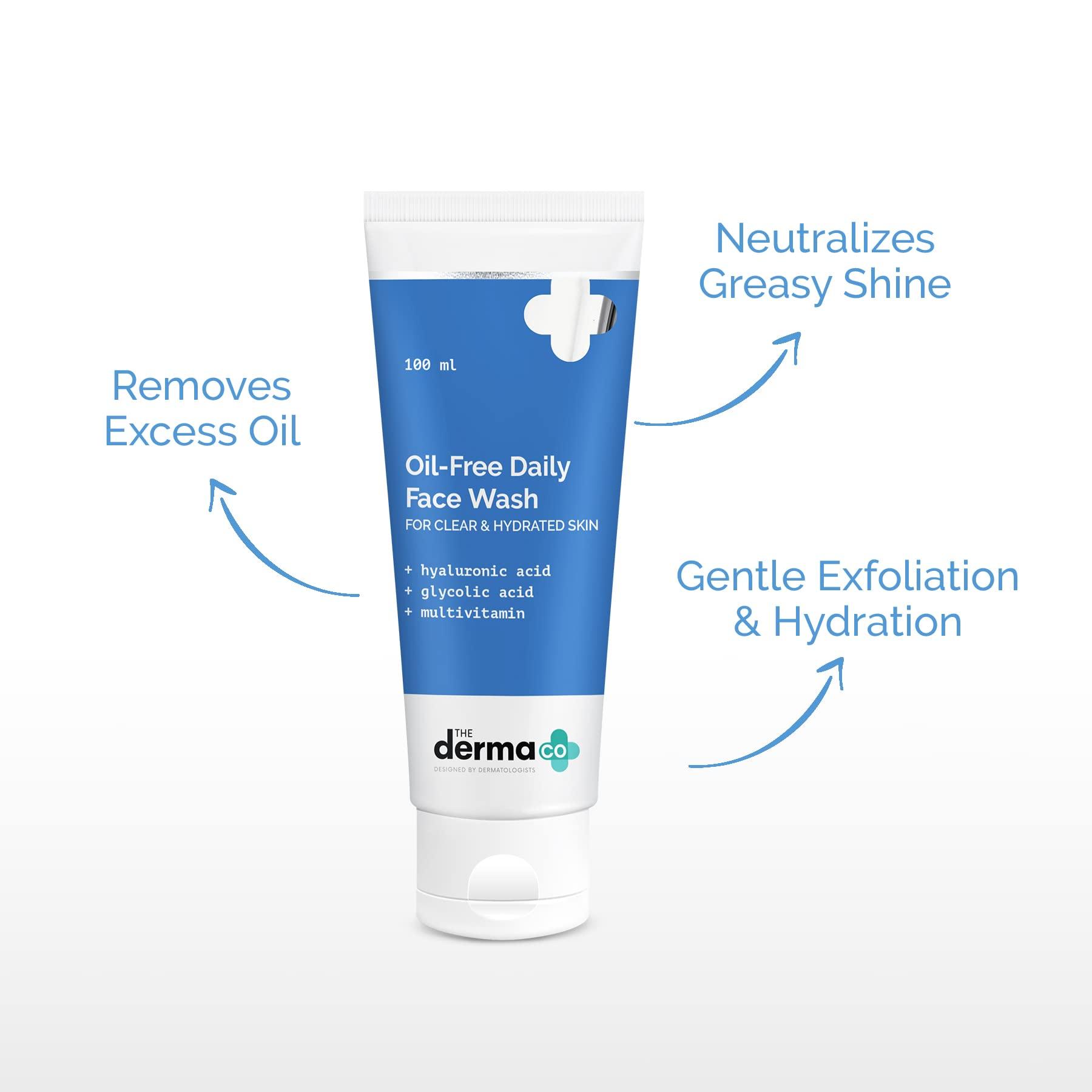 The Derma Co The Derma Co Oil-Free Daily Face Wash for Clear & Hydrated Skin | Gently Exfoliates & Removes Excess Oil | Hyaluronic Acid Helps Fight Post-Wash Dryness | 3.38 Fl Oz/100ml