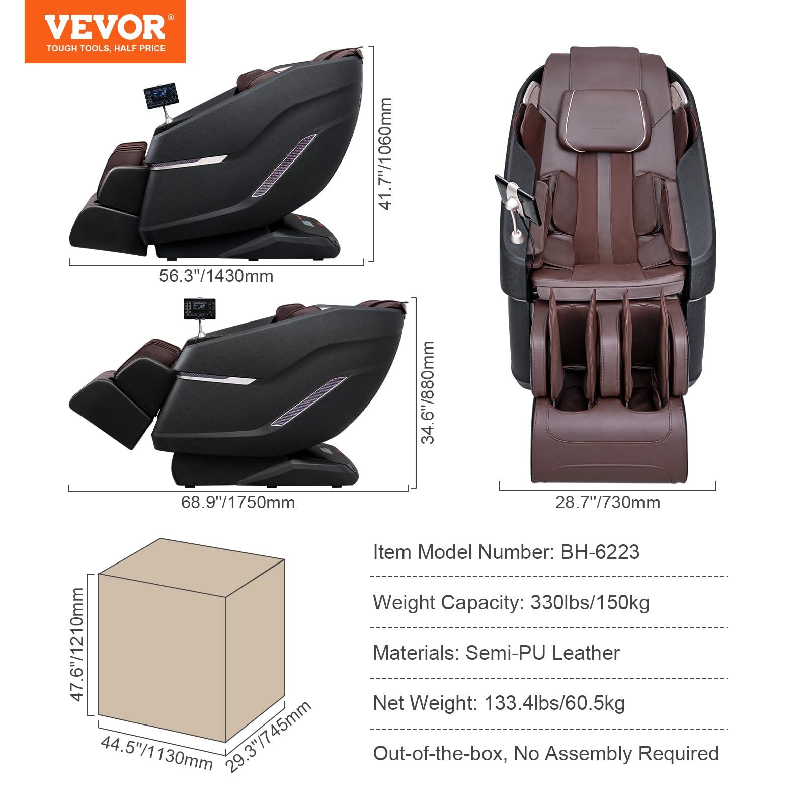 VEVOR VEVOR Massage Chair with Flexible SL-Track, Full Body Zero Gravity Recliner, 10-18 Auto Modes, 3D Shiatsu, Heating, Bluetooth Speaker, Airbag, Foot Roller, and Touch Screen