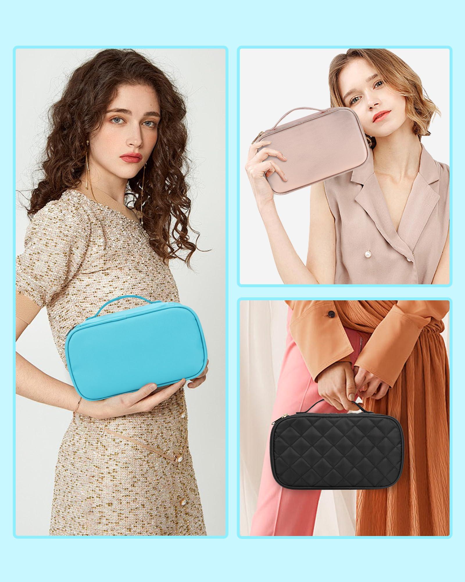 Relavel Relavel Makeup Bag Small Travel Cosmetic Bag for Women Girls Makeup Brushes Bag Portable 2 Layer Cosmetic Case Brush Organizer Christmas (Blue)