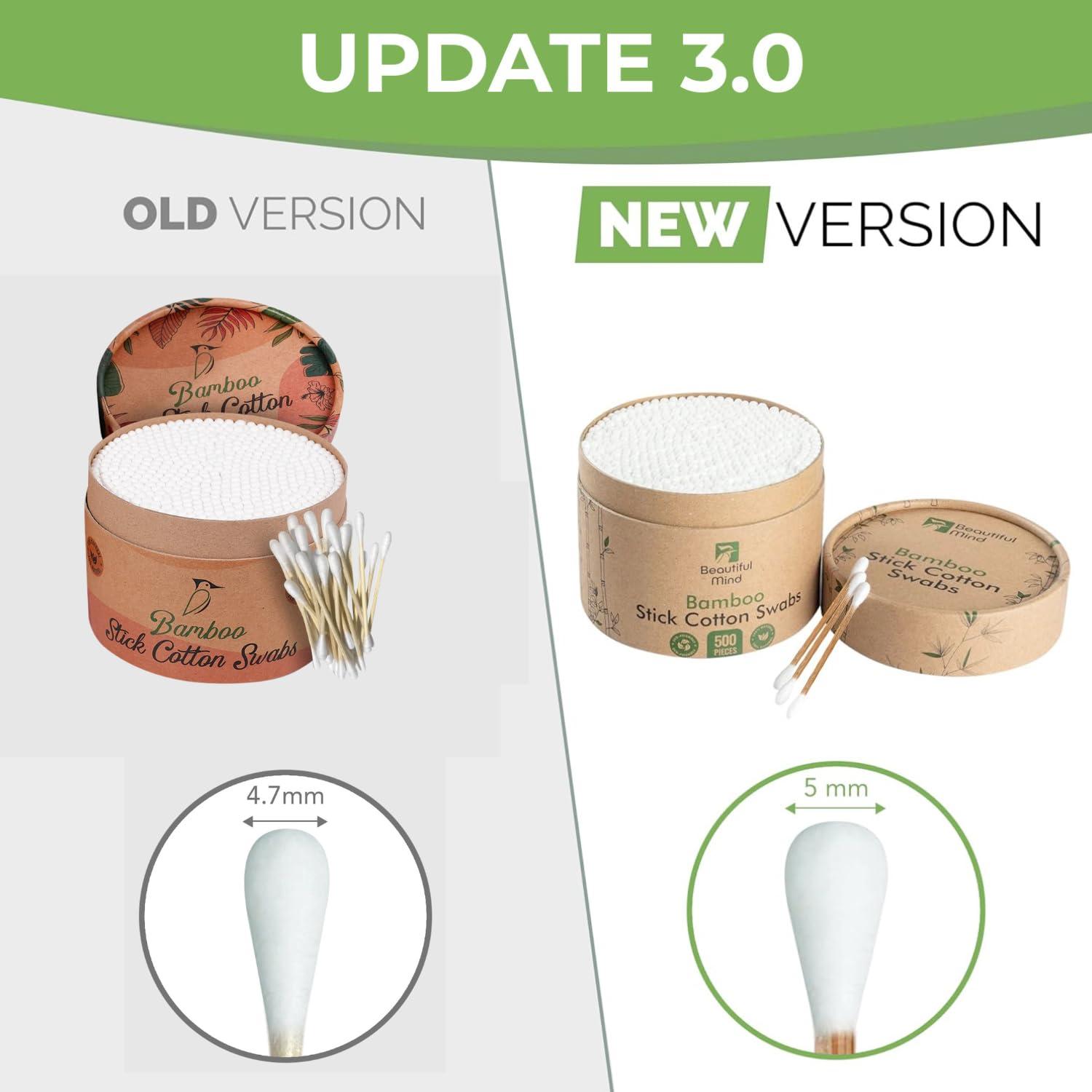 Beautiful Mind Beautiful Mind Bamboo Cotton Swabs for Ears  500 Pack  Qtips with Carbonized Bamboo for Durability  Eco-Friendly, Biodegradable & Vegan  100% Organic Cotton Ear Swabs for Makeup