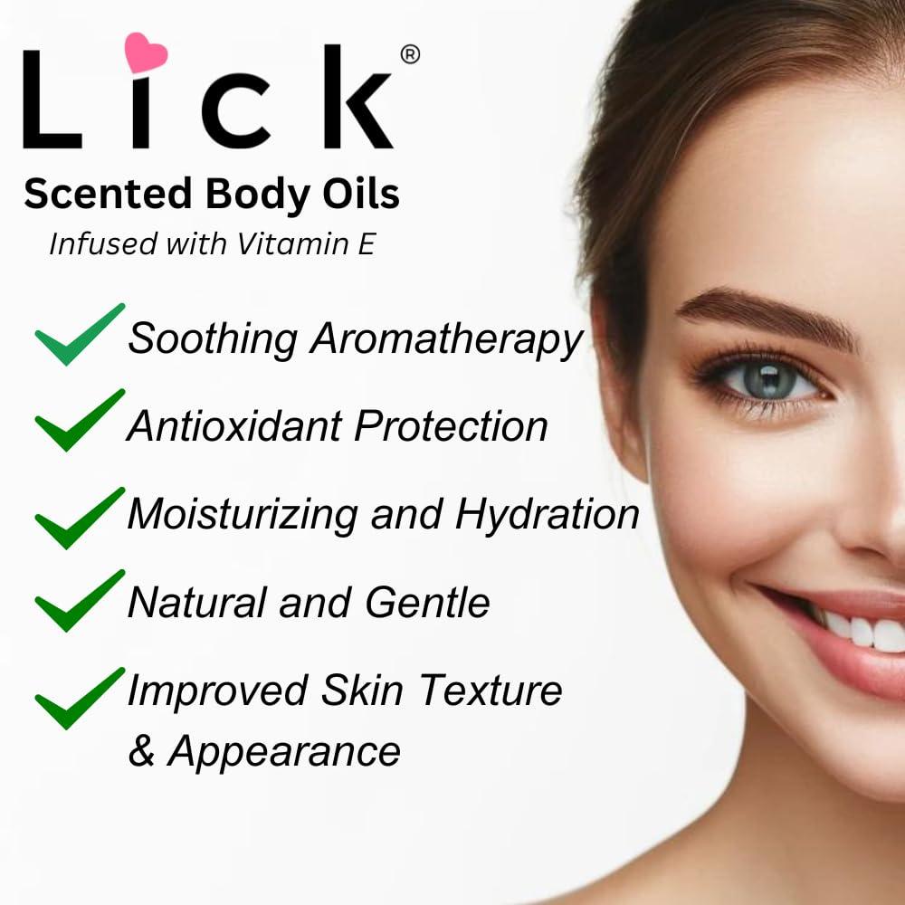 LICK LICK Peach Scented Body Oil - Luxurious Hydrating Oil for Radiant Skin, Enriched with Natural Castor, Almond, Jojoba Oils, Vitamin E. Ideal for Massage, Daily Care 4 fl oz.