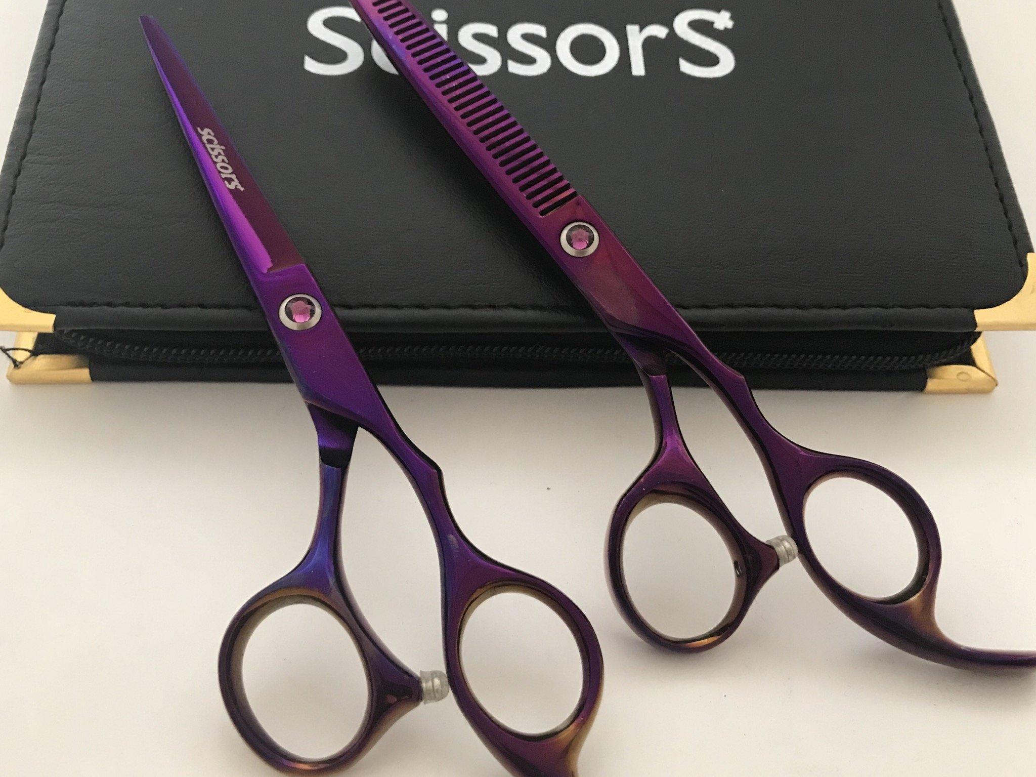Scissors Plus 5.5" Professional Barber Razor Edge Titanium Coated Hair Cutting and Texturizing Shears Scissors Set+Black Color Case