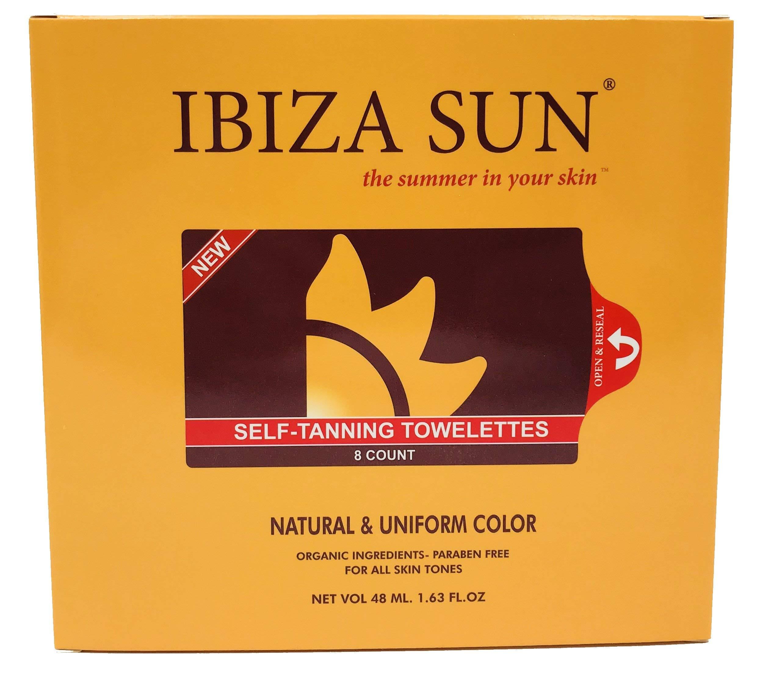 Ibiza Sun Ibiza Sun Organic Self Tanner Natural Ingredients Sunless Tanning Wipes 100% Raw for Face & Body - Self Tanning Towelettes - Tan Towels - For all skin tones -8 count.