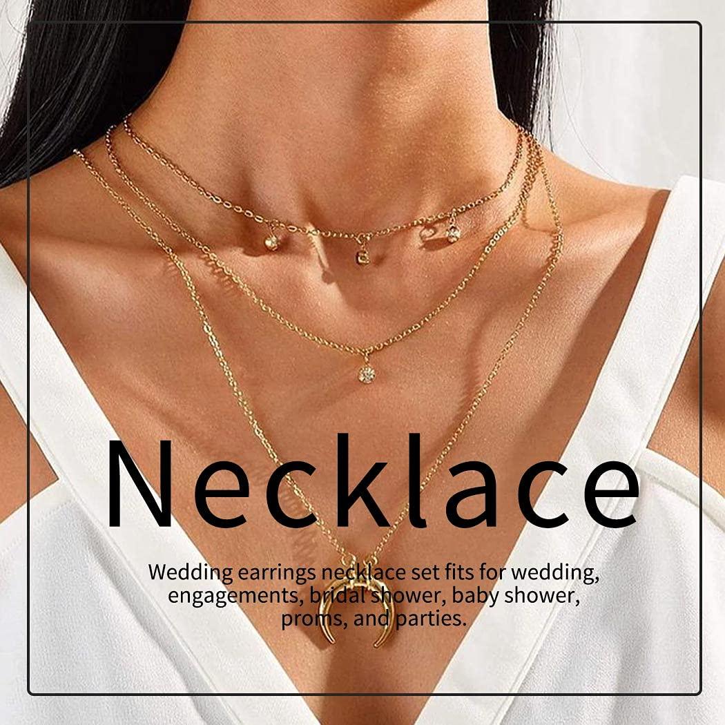 Yean Yean Bride Silver Necklace Earrings Set Crystal Bridal Wedding Jewelry Sets Rhinestone Choker Necklace for Women (Set 2)