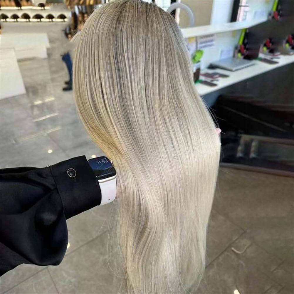 Generic 13X6 Hd Lace Frontal Wig Ash Blonde Highlight Wig Pre Plucked 13X4 Straight Lace Front Human Hair Wigs For Women 13x6 Frontal Wig 28inches#150%