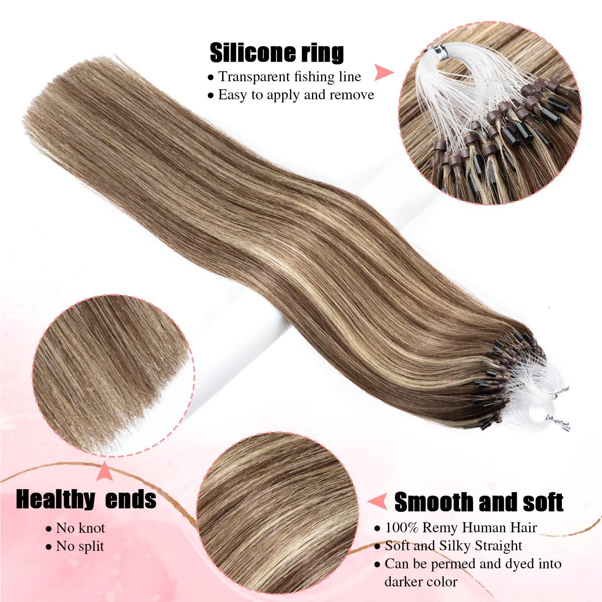 Senmy Senmy Microlink Hair Extensions Human Hair 22inch Natural Micro Loop Hair Extensions #4/613 Brown mix Blonde Micro Ring Human Hair Extensions 0.5g/strand 50g/pack Microbead Extensions Human Hair