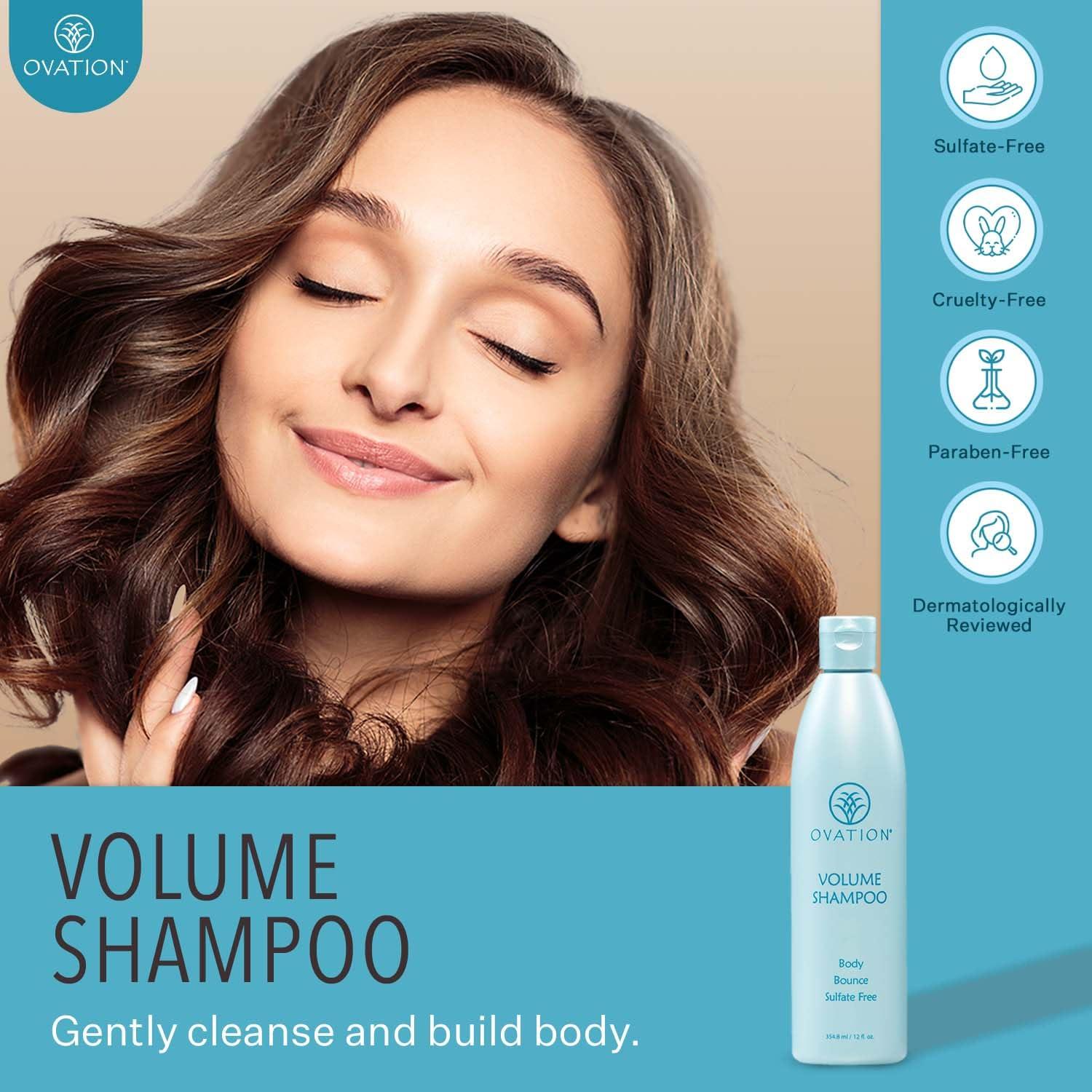 Ovation Hair Ovation Hair Volume Shampoo - For Voluminous, Bouncy Hair - 12 oz - Gentle Cleansing and Helps Removes Excess Hair Oil - For Fine, Thin Hair - With Fenugreek, Aloe Vera, Saw Palmetto