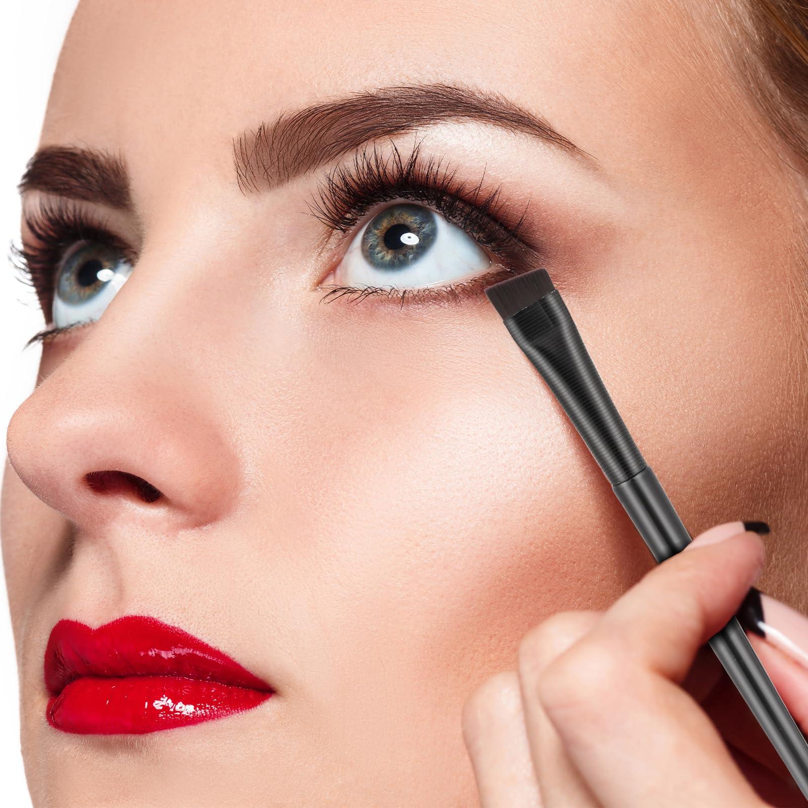 KALIONE 12 Pack Angled Eyeliner Brush Set Eyebrow Brushes, Flat Eyebrow Tint Brush, Ultra Thin Makeup Brush, Fine Slanted Eyebrow Brush Applicator, Eye Makeup Brush Applicator