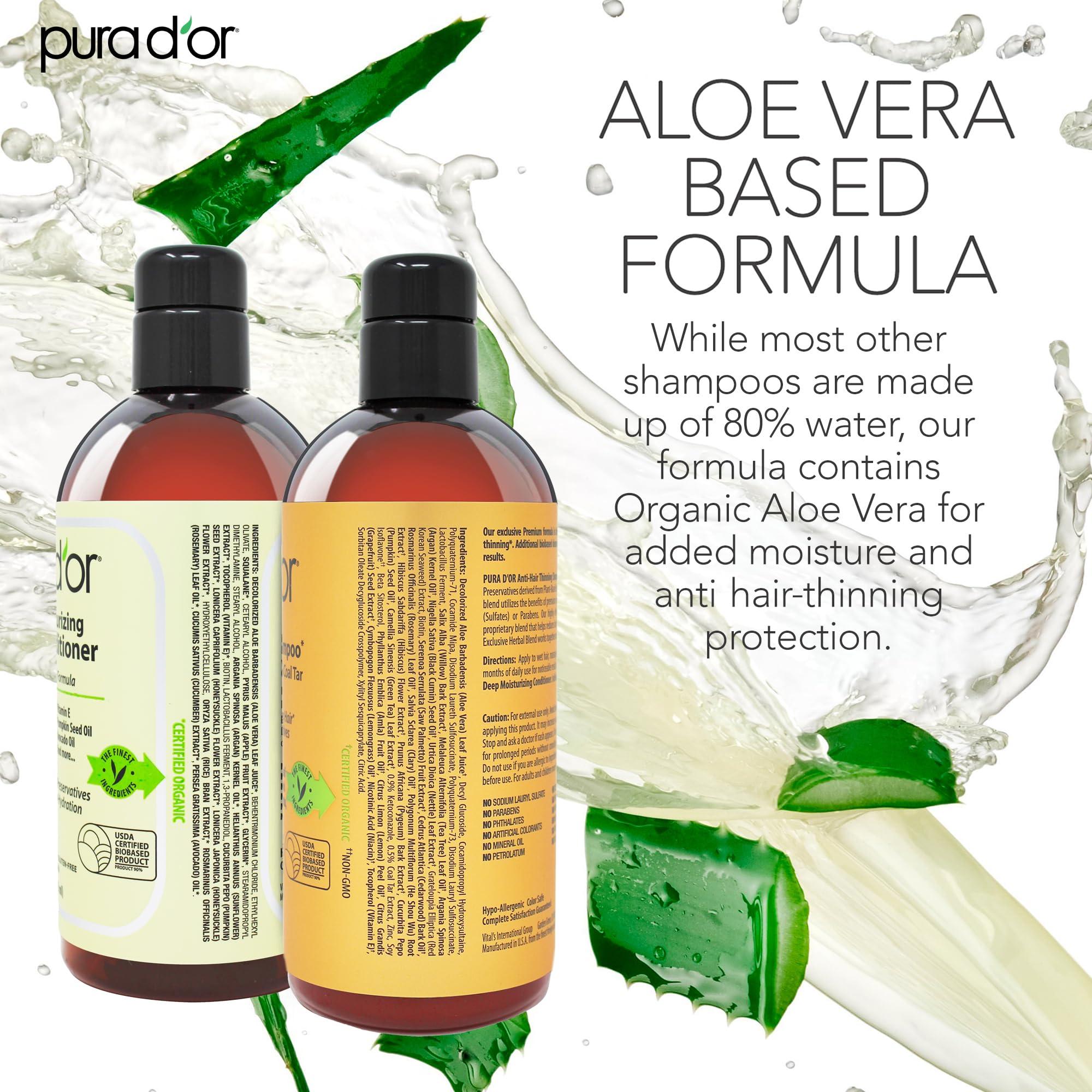 PURA D'OR PURA D\'OR MD Anti-Thinning Biotin Shampoo & Conditioner Set (16oz x2) Maximum Defense Coal-Tar Strong Scented DHT Blocker Hair Thickening Products For Women & Men, Daily Shampoo For Scalp Health