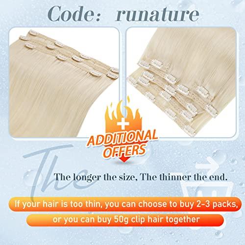 RUNATURE RUNATURE Blonde Clip in Hair Extensions Real Human Hair #800 White Blonde and #60 Platinum Blonde 10 Inch 80g