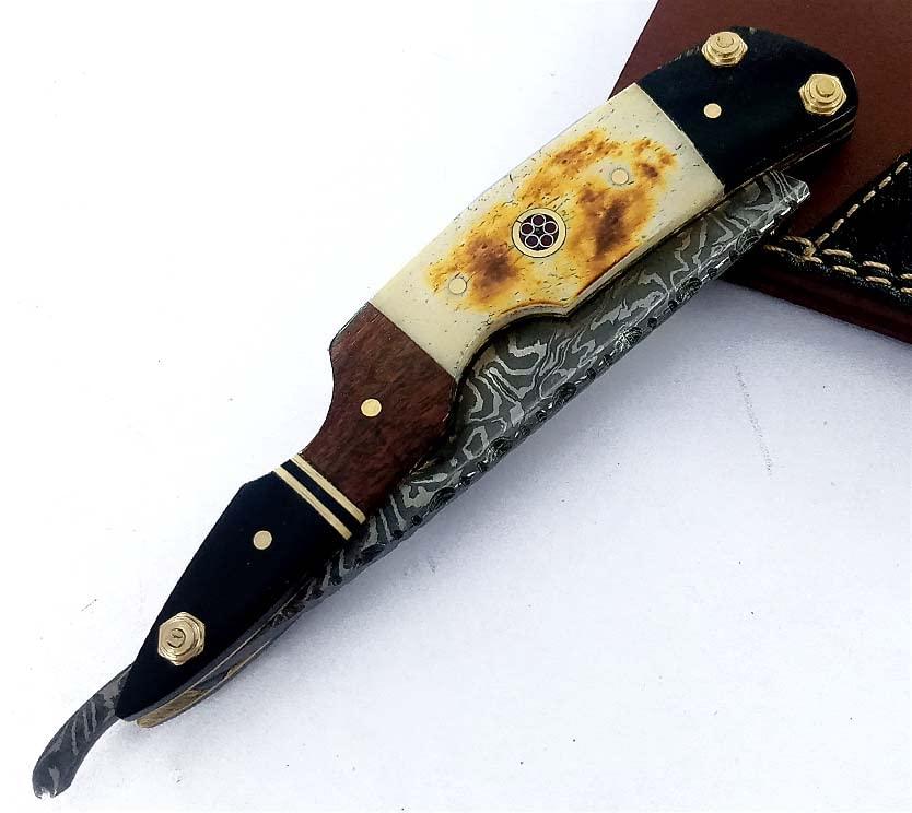 Dessi Damascus Steel Straight edge Razor Barber Salon Shaving wet shave real leather sheath for men SM151