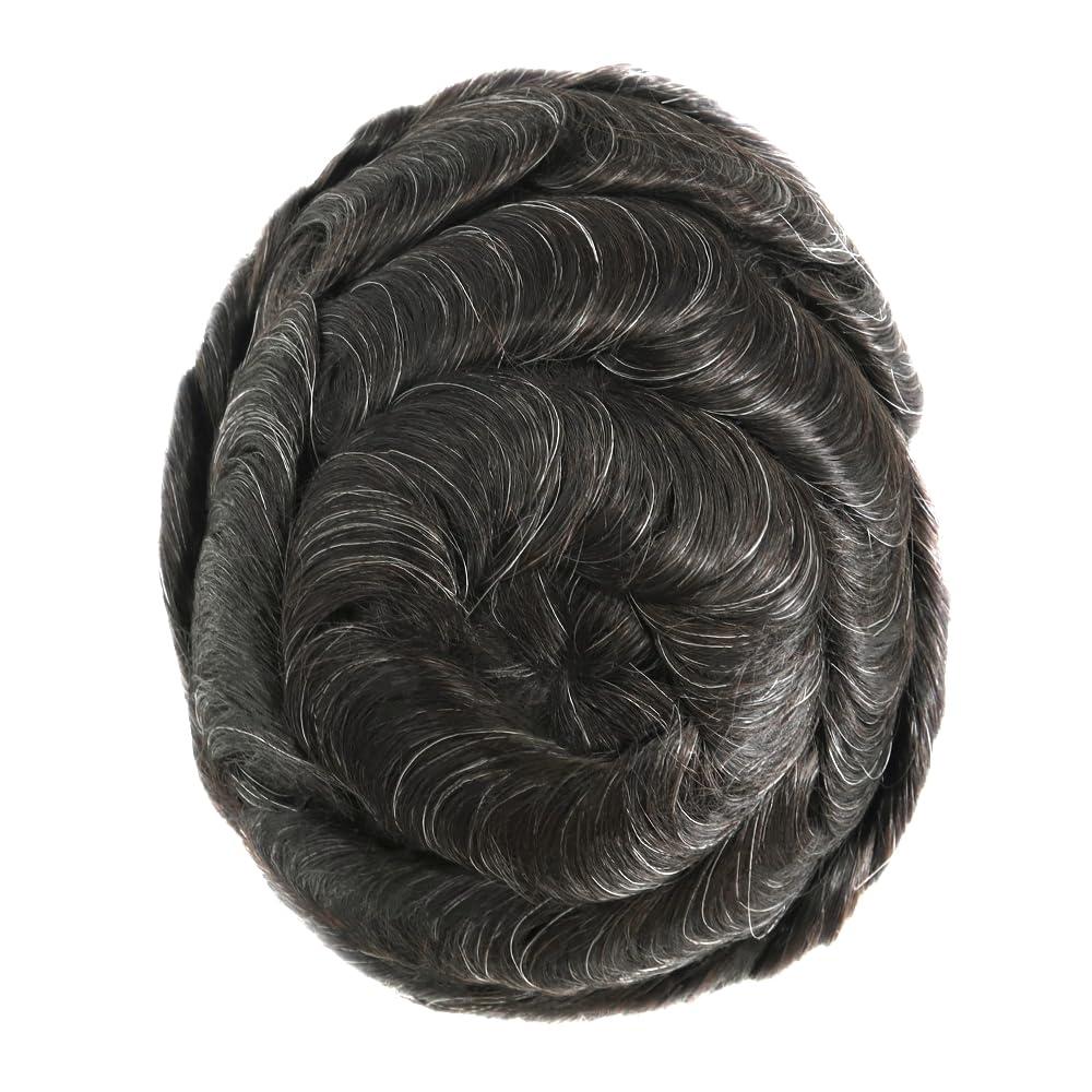 HAIR NATURE HAIR NATURE Mens Toupee Human Hairpieces, Hair System for Men, Real Hair Units Lace Front Poly Skin Hair Unit #1B10