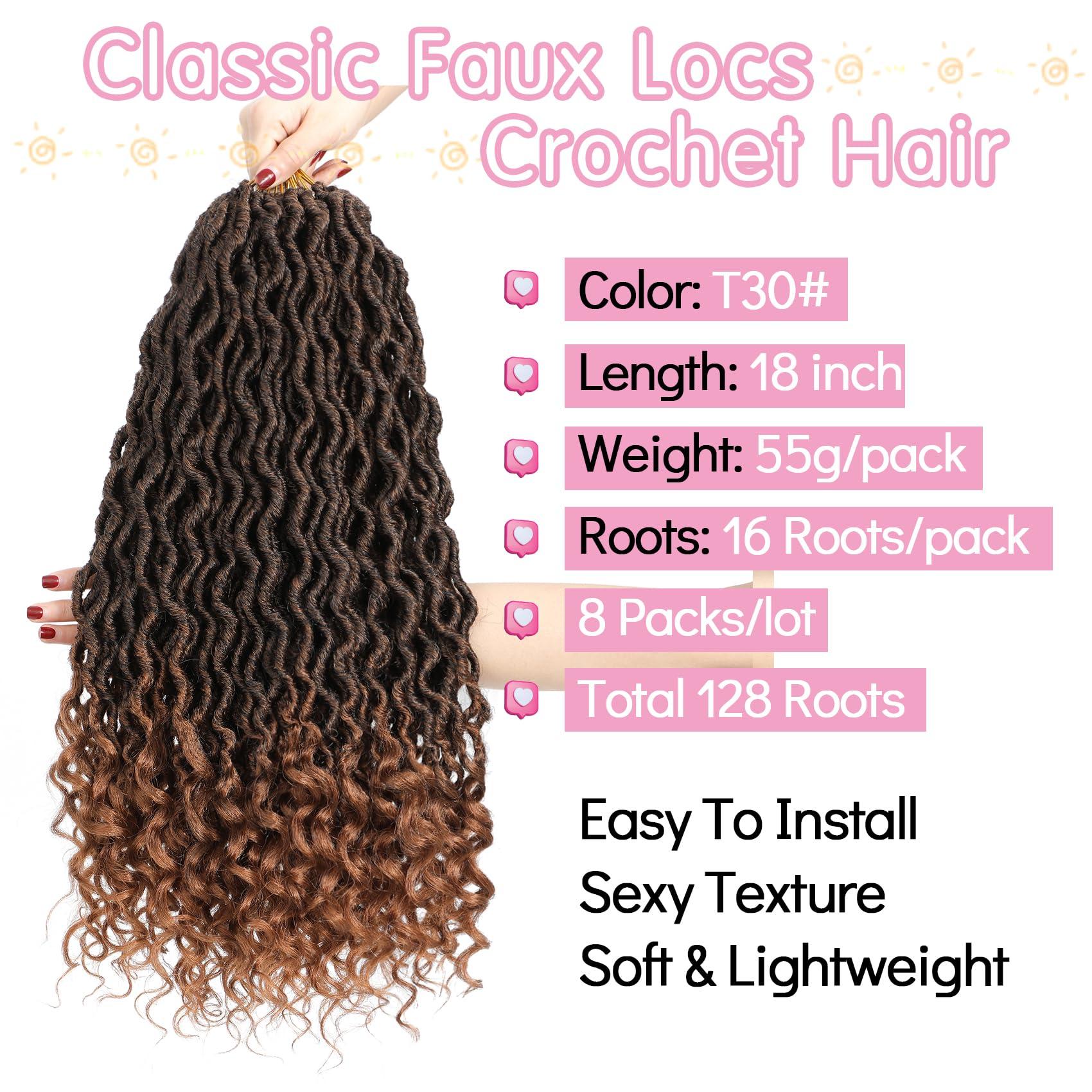 Karida Karida Faux Locs Crochet Hair 18 Inch, 8 Packs Pre Looped Goddess Locs Crochet Hair, Wavy Crochet Faux Locs With Curly Ends, Boho Faux Locs Crochet Hair For Black Women (18 inch, T30#)