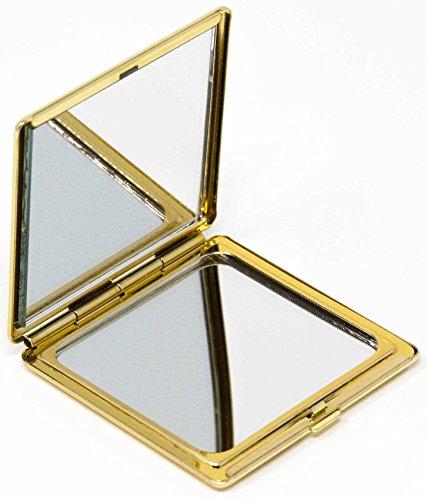 Stephanie Imports Folding Compact Pocket Makeup Mirror With Swarovski Rhinestone Crystals Double Sided (5x magnification + 1x magnification) (Golden Flower (Square))
