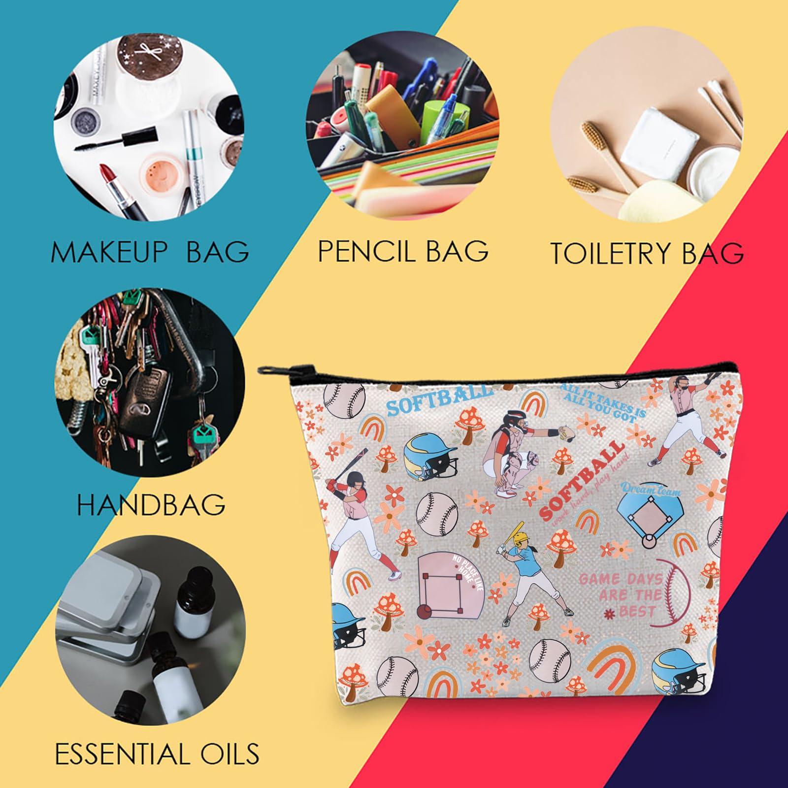 MNIGIU Softball Player Gift Softball Cosmetic Bag Softball Lover Gift Softball Coach Gift Softball Mom Gift (Work hard play hard Bag)