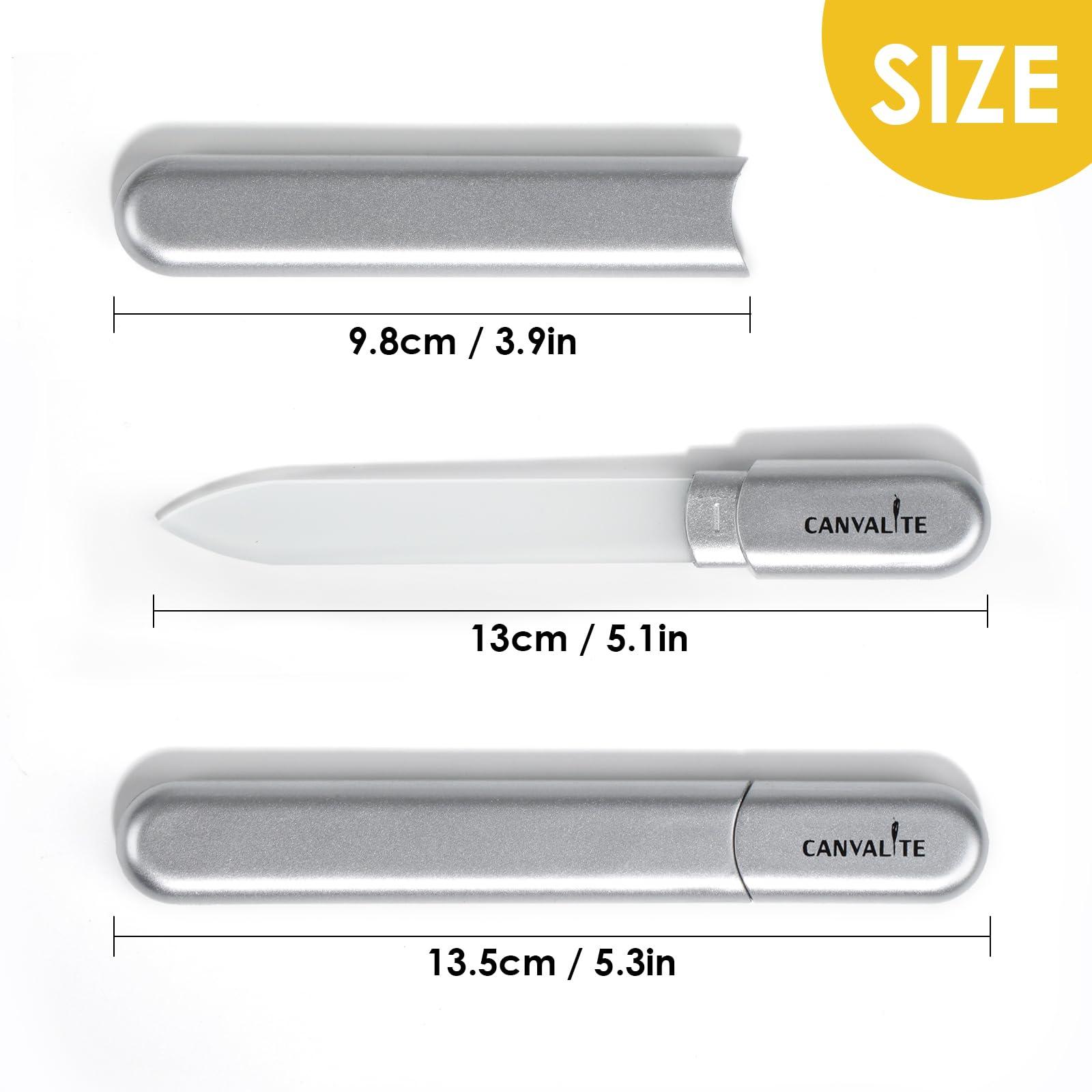 CANVALITE CANVALITE Glass Nail File Set for Natural Nails Crystal Nail Files Glass Fingernail File Double-Sided Etched Gentle Nail Care Stocking Stuffers for Women Girls Gifts, Pack of 2(Silver + Red)