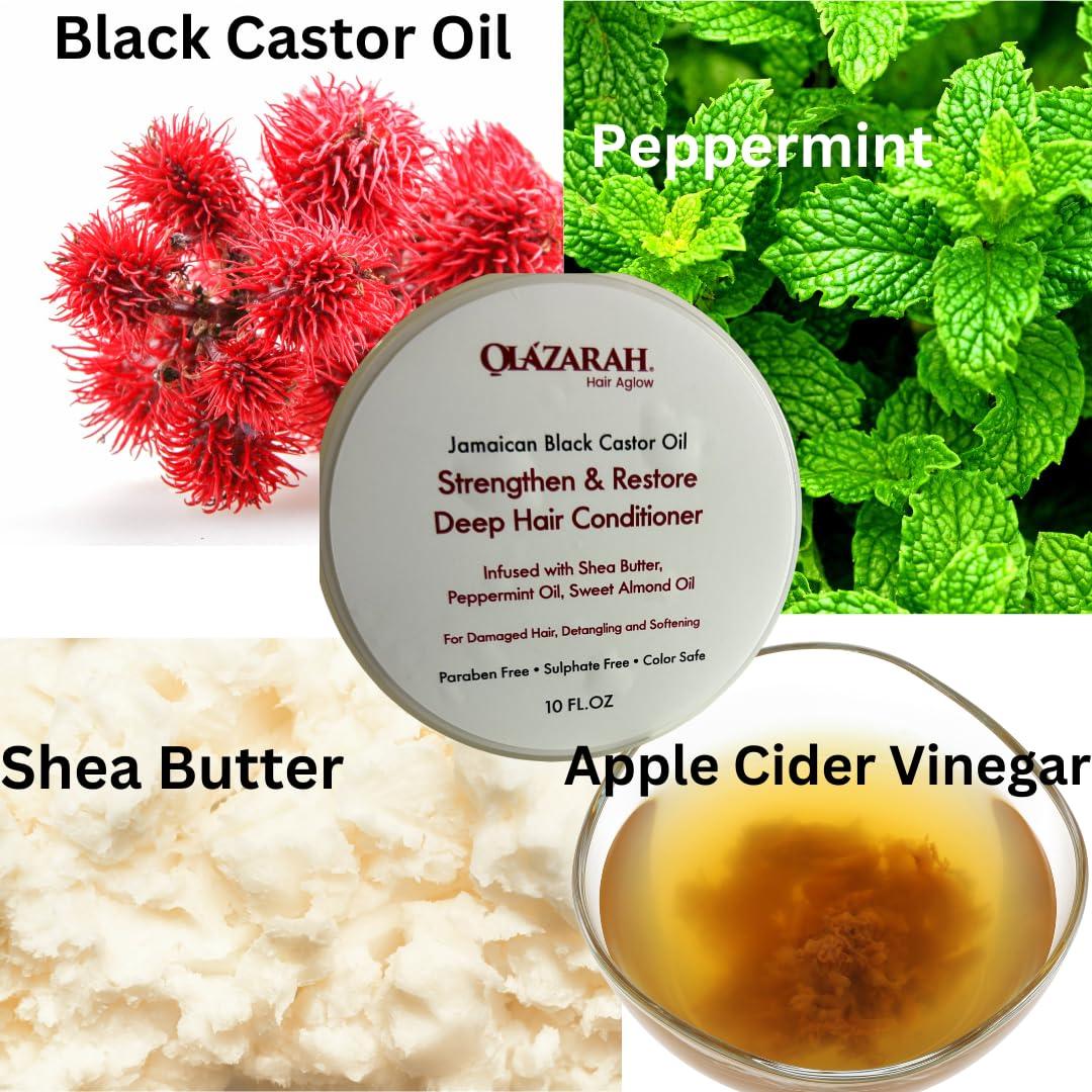 OLAZARAH Jamaican Black Castor Oil Strengthen & Restore Deep Hair Conditioner & Restore Hair Serum (Set) - for Damaged Hair, Detangling, Hair Growth, and Softening, 13 Fl. oz.