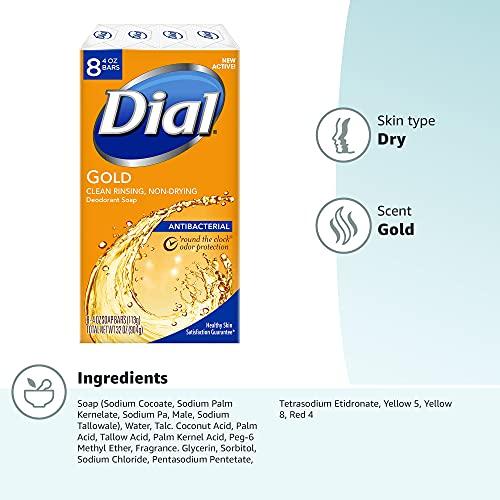 Dial Dial Antibacterial Deodorant Bar Soap, Advanced Clean, Gold, 4 oz, 8 Bars