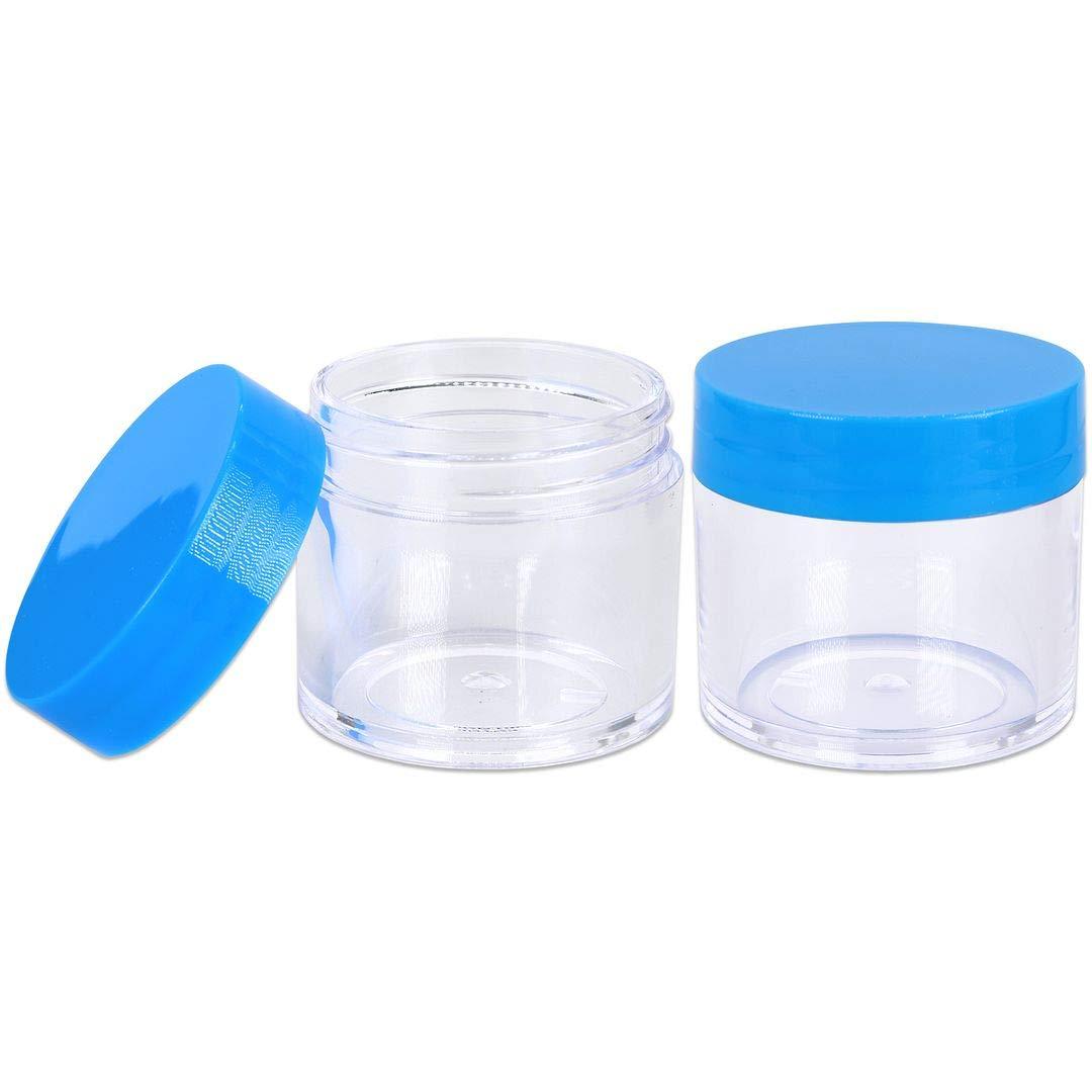 BEAUTI Beauticom 648pcs 30G/30ML (1oz) Thick Wall Round Plastic Clear Container Jars BPA Free LEAK PROOF with Flat Top Lids (648 Pieces, BLUE)