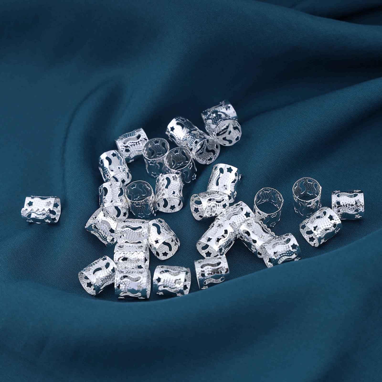 Iaceble Iaceble Bohemia Dreadlocks Beads Hair Braid Silver Dreadlocks Hair Ring Metal Hair Cuff Braid Adjustable Dreadlocks Hair Cuffs Beads Rings Hip Hop Hair Rings Decorative Hair Accessories 30Pcs