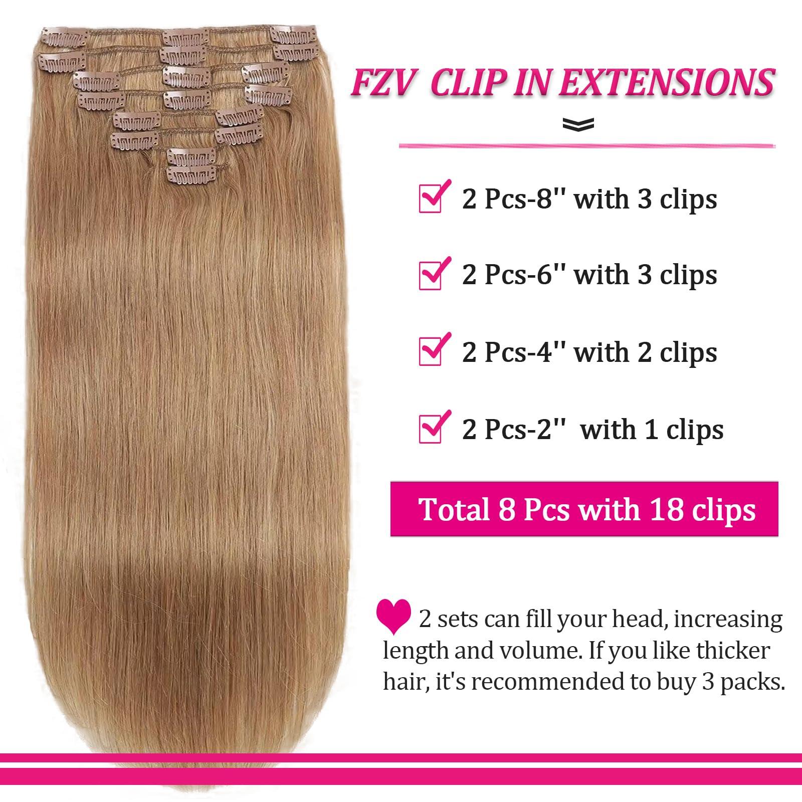 FZV Honey Blonde Clip in Hair Extensions Real Human Hair Clip Ins 110g 100% Human Hair Extension for Women 8pcs/set with 18clips Clip on Hair Extensions Double Weft Blonde Hair(16 Inch #27)